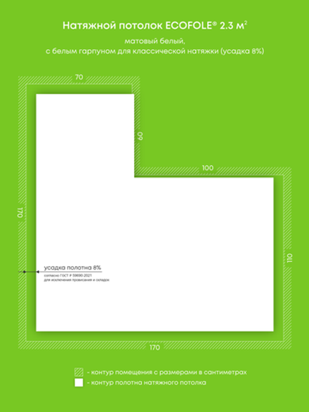 Матовый натяжной потолок 2.3 м2