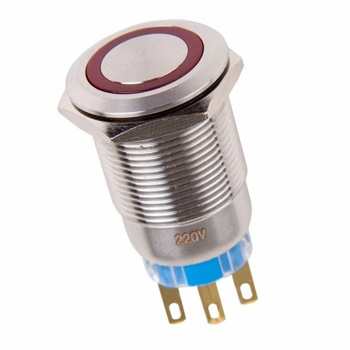 Кнопка антивандальная d19 12V с фиксацией (5с) ON-OFF/OFF-ON подсв/красная Rexant 36-3420