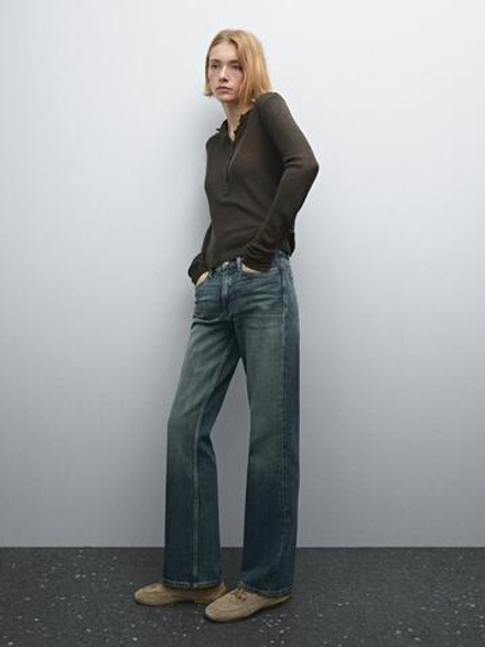Massimo Dutti Джинсы из смесового хлопка с высокой посадкой, синий