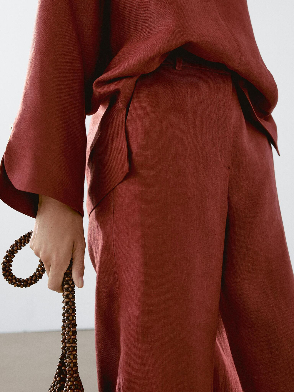 Massimo Dutti Струящиеся брюки из 100% льна, темно-розовый