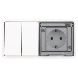 Блок розетка с выключателем ЭРА Эксперт 11-7522-01 двойным IP55 16A-10AX-250В горизонт. СУ белый | Эра Эксперт