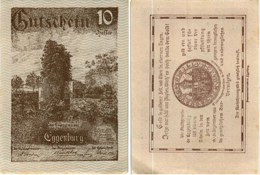 Австрия 10 геллеров 1920 Эггенбург aUNC