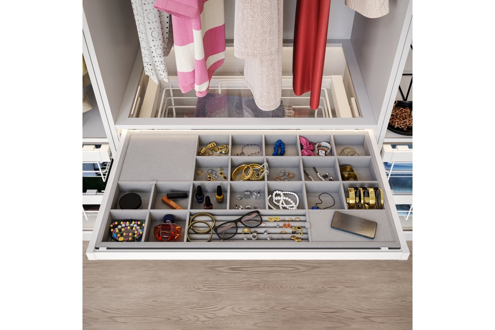 Органайзер для пренадлежностей ELITE 600мм, скрытый монтаж с доводчиком, белый