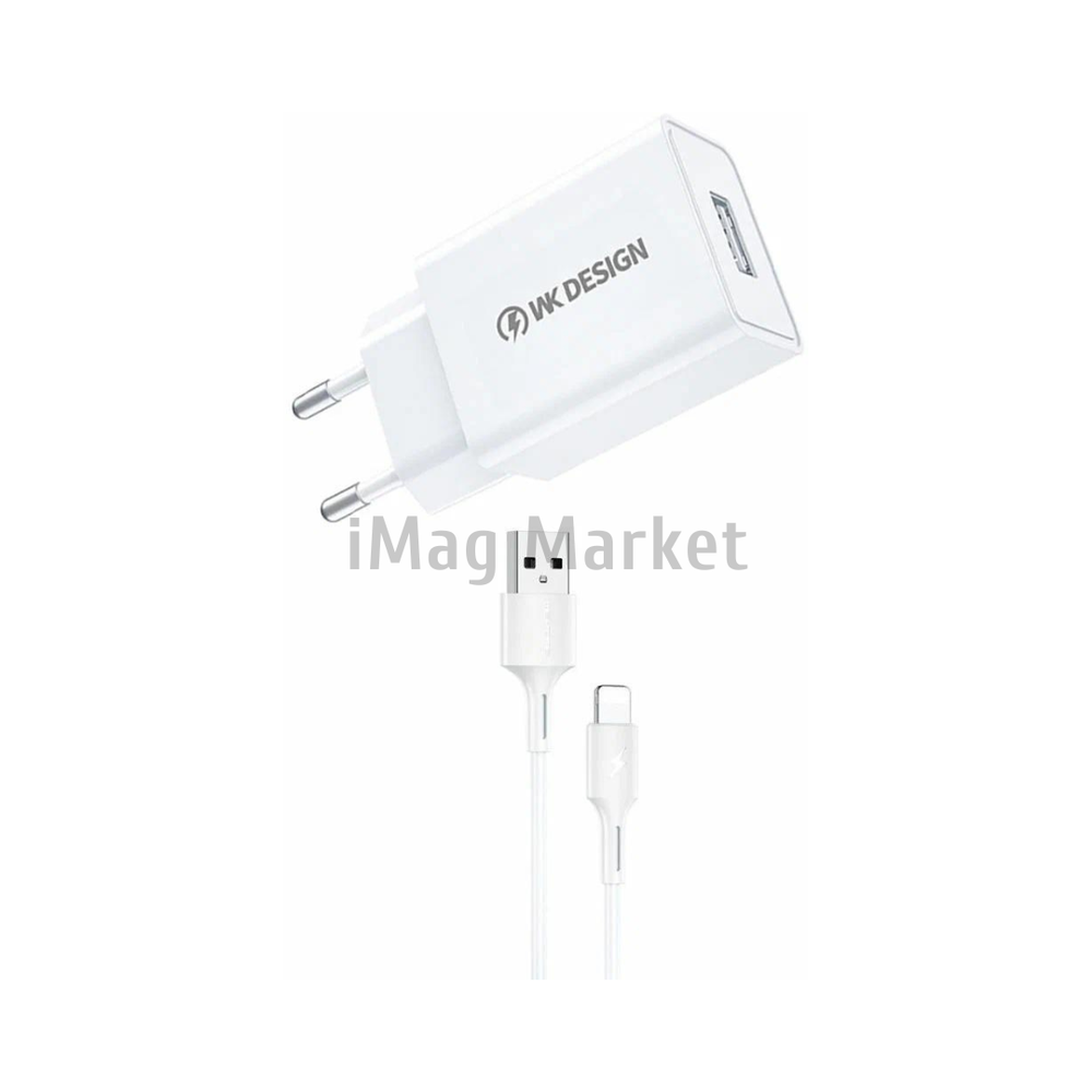 Сетевое зарядное устройство WK Kingkong WP-U118i, 1 USB-A, 10W, 2A + кабель Lightning, 1 м, белый
