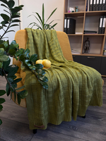 Вязаный плед "Квадраты" 110х170см (оливковый)