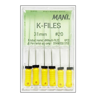 K-Files №20 (31мм) Mani К-Файлы (6шт.) Мани, каналорасширители ручные, эндодонтические