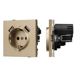 Механизм розетки с USB зарядкой SCT-TENDO-MUAA-SFPL-GD (230V, 16A) (Arlight, Матовый песочный) 054604