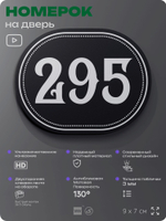Номерок на дверь квартиры 295, для кабинета, офиса, шильдик 9 х 7 см, черный, Айдентика Технолоджи