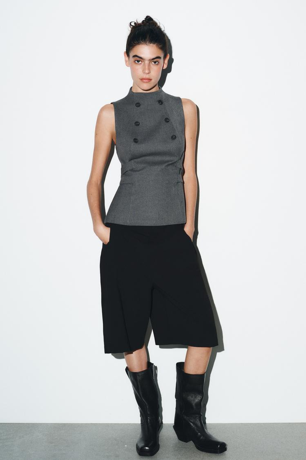 ZARA ТОП С ПУГОВИЦАМИ, УГОЛЬНЫЙ