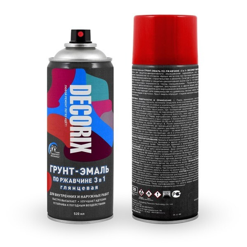 Грунт-эмаль по ржавчине  3 в 1  Красный 520 мл (аэрозоль) (DECORIX)