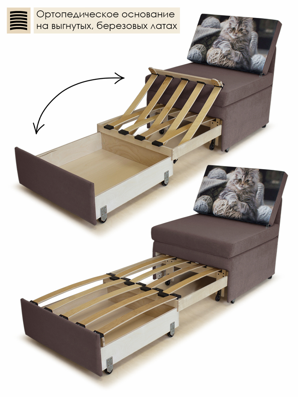 Кресло-кровать "Миник" 70 см, купон Котенок в клубках