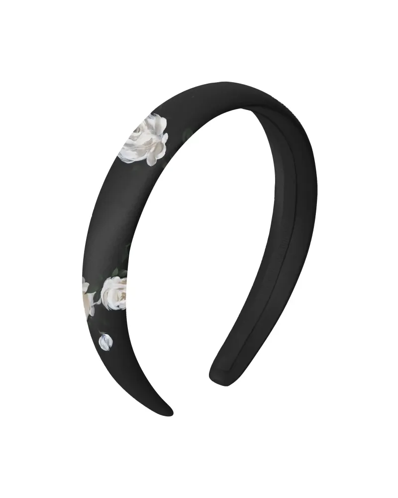 Noemi, ободок детский из черного атласа с цветочным принтом