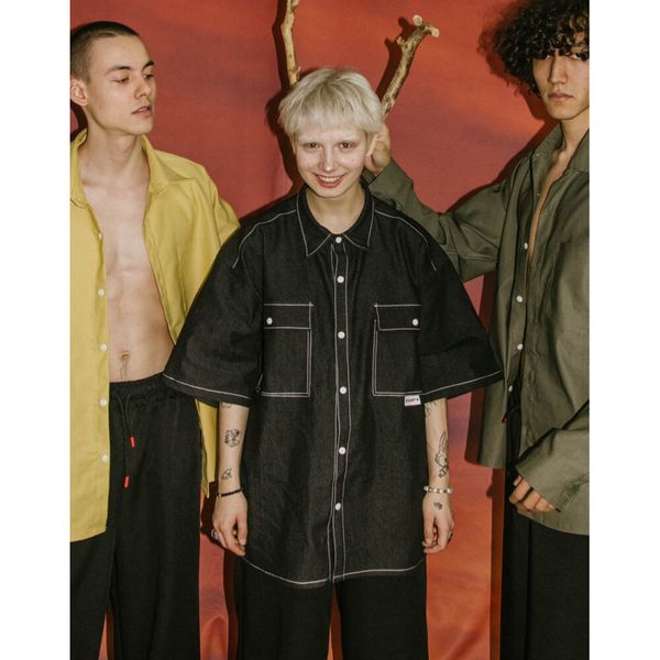 Рубашка Джинсовая с Коротким Рукавом Черная - фото 2