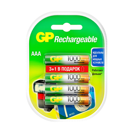 Аккумулятор GP Rechargeable 100AAAHC3/1-2CR4, Ni-MH, типоразмер ААА, 1000 мАч, 1,2 В, 4 шт