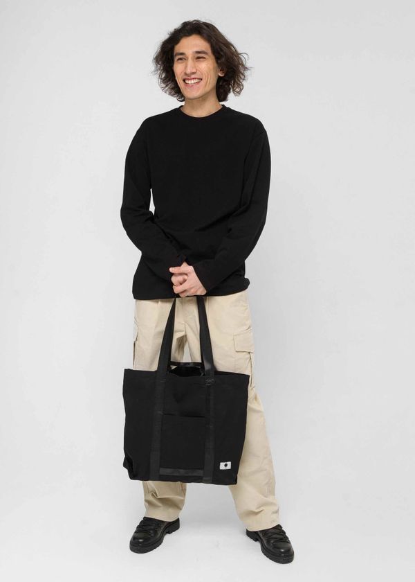 Шоппер Объёмный из плотного хлопка с ручками из стропы черный - фото 2
