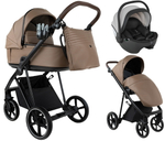 Детская коляска Roan Sol Vintage Leather 2.0 3 в 1 с автокреслом Pituso Baesa Pro Black,Beige Canopy SL/11/L Camel/Black/руч.Тем.коричневый