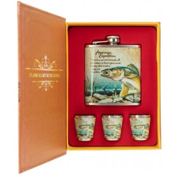 Набор Helios Рыба (фляжка 210 мл + 3 стопки) А02