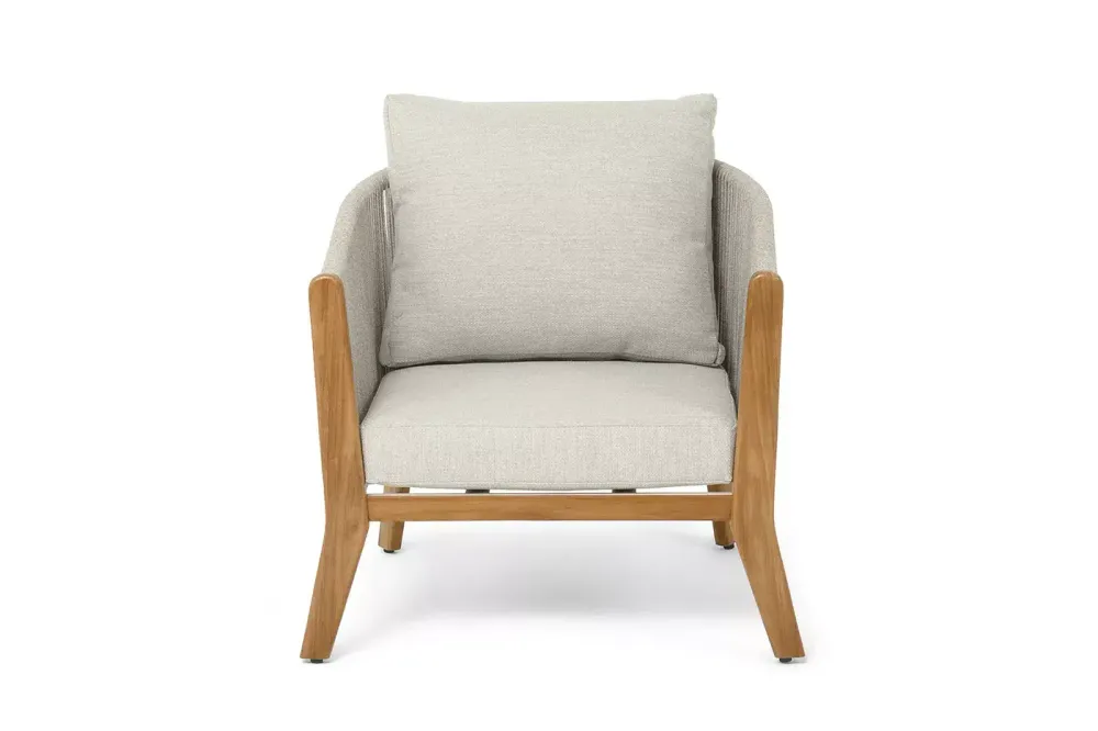 "Сидней" кресло плетеное из роупа, основание тик, каркас алюминий бежевый, роуп бежевый, ткань бежевая