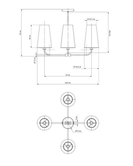 Чёрная люстра “Ансель” с белыми абажурами