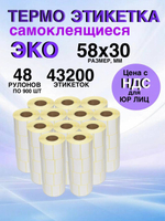 Самоклеящиеся термоэтикетки ЭКО 58x30 мм 48 рулонов по 900 шт.