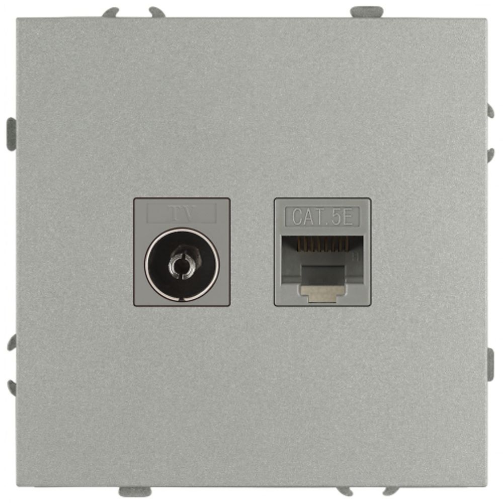 Розетка ЭРА Galaxy 15-3110-03 комбинированная RJ45+TV IP20 алюминий | Эра Galaxy