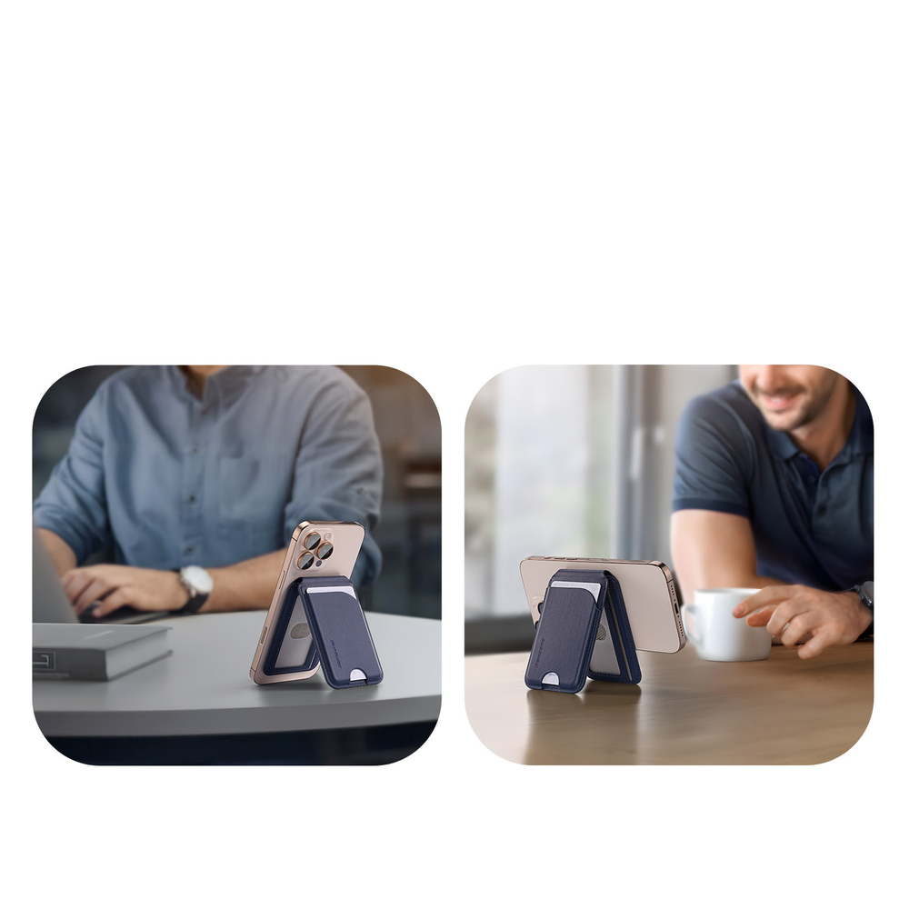 Магнитная подставка картхолдер синего цвета от Dux Ducis, серия Neva Series Magnetic Wallet Stand