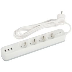 Сетевой фильтр ЭРА USF-4es-1,5m-3xUSBA-W с базовой защитой с заземлением с выключателем 4 розетки+3xUSBA 3,1A 1,5м 10А | Сетевые фильтры