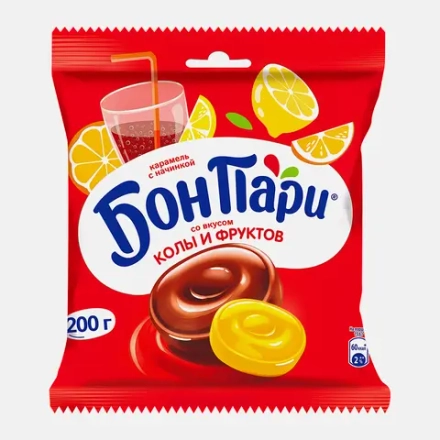Карамель со вкусом колы и фруктов с начинкой Бон Пари 200г