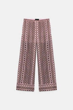ZARA ШИРОКИЕ БРЮКИ С АЖУРНОЙ ВЫШИВКОЙ, РОЗОВЫЙ