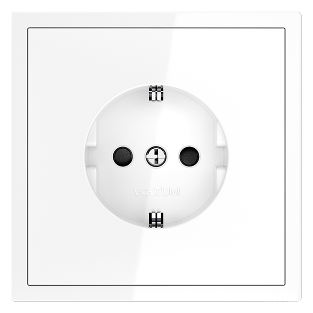 Розетка встраиваемая VOLTUM S70 с заземлением и защитными шторками, 16А, (белый глянцевый)