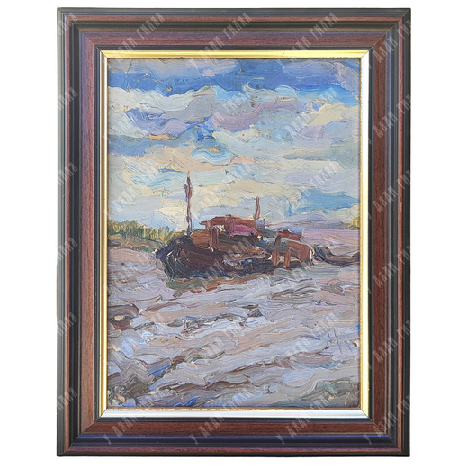 Динес Ю. С. Буря на Волге. Этюд. Картон, масло. 1942