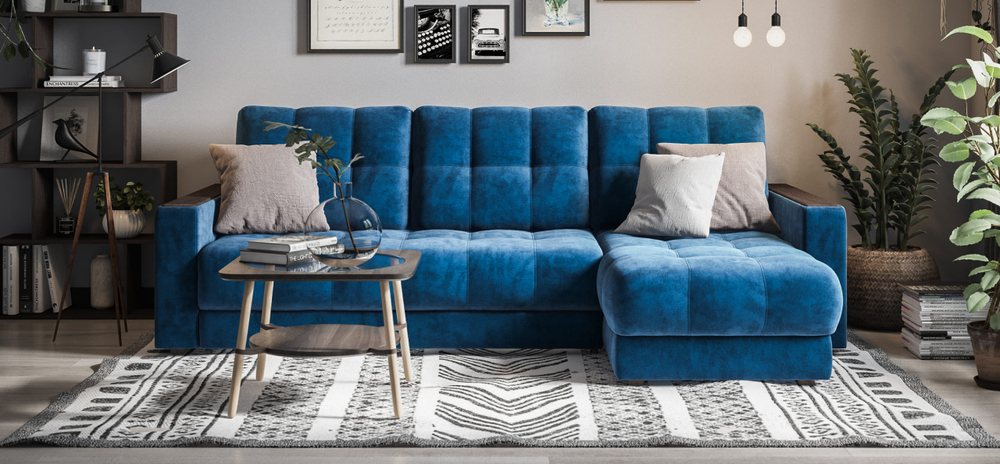 Угловой диван Босс Классик Велюр Монолит синий