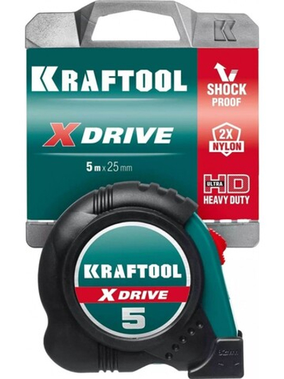 Рулетка X-Drive, 5 м x 25 мм, ударостойкий обрезиненный корпус