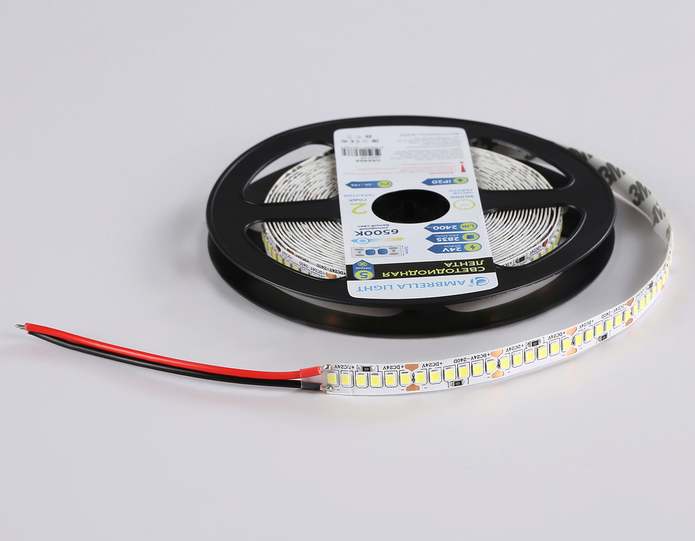Светодиодная лента GS3403 2835 240Led/ 20W m/ 24V IP20 6500K/ 5000*10*1.2mm/ кратность резки 25mm (2 конт.)