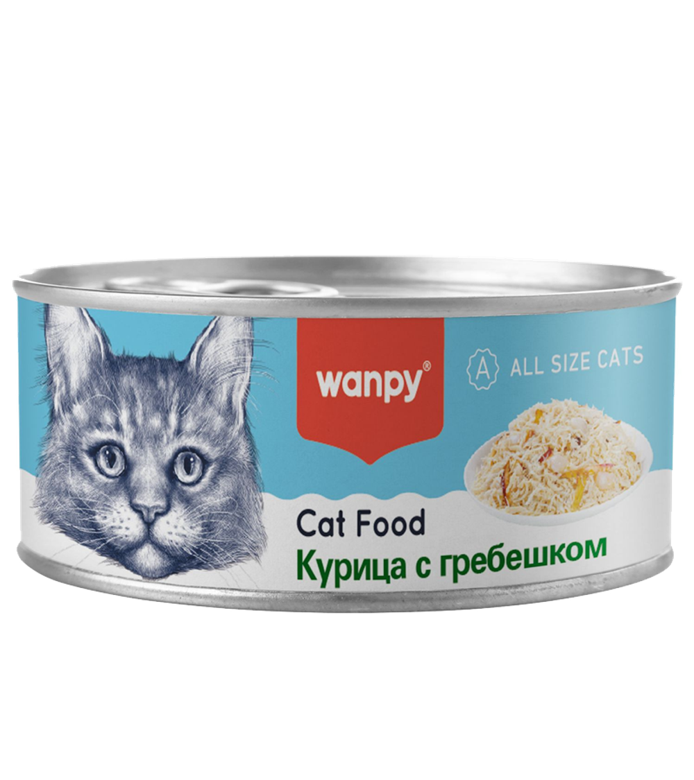 Wanpy Cat Консервы для кошек "Курица с гребешком" 95гр. (33005)
