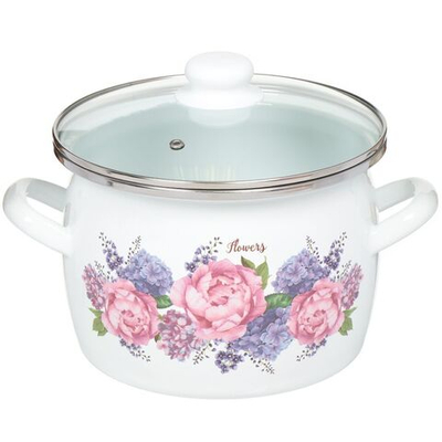 Кастрюля сталь, эмал, 5 л, с крыш, Сантэкс, Гортензия, 1-2450112, индукц