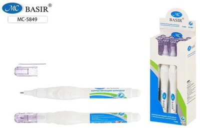 Корректор-карандаш 7мл. фигурный, белый корпус, металлический наконечник (Basir)