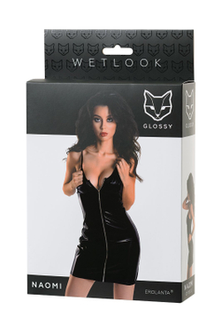 Glossy Naomi - Платье из материала Wetlook, черное, L