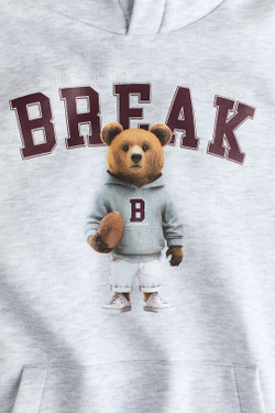 H&M Толстовка с капюшоном и принтом, светло-серый меланж