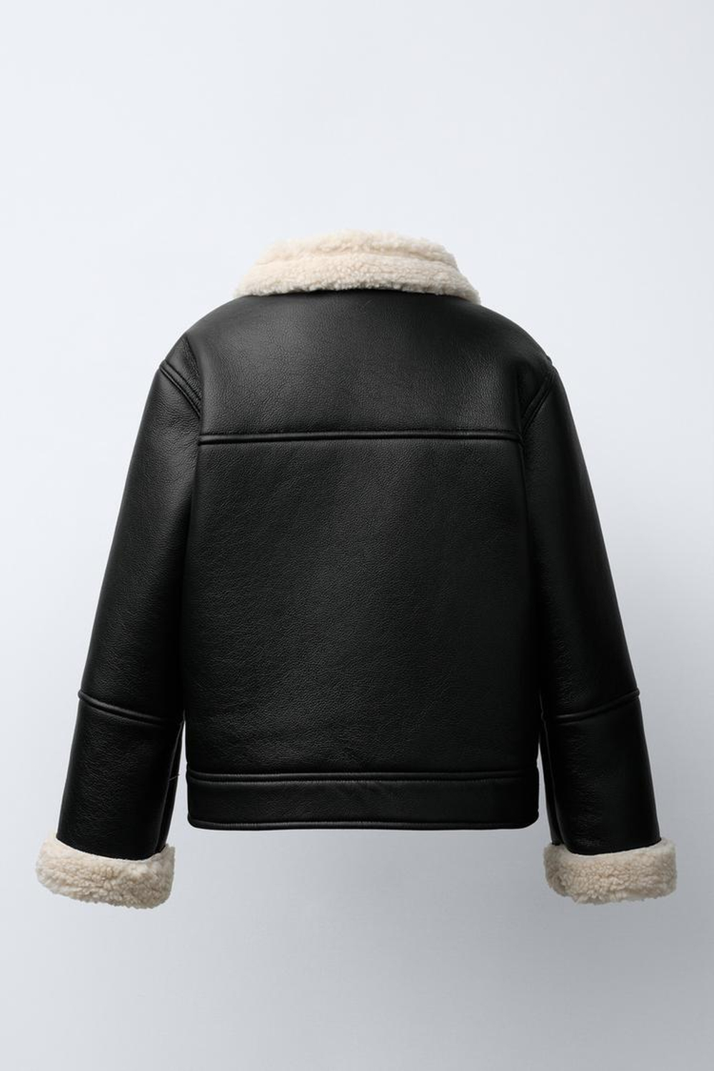 ZARA КУРТКА-ДУБЛЕНКА В БАЙКЕРСКОМ СТИЛЕ, ЧЕРНЫЙ/ЭКРЮ