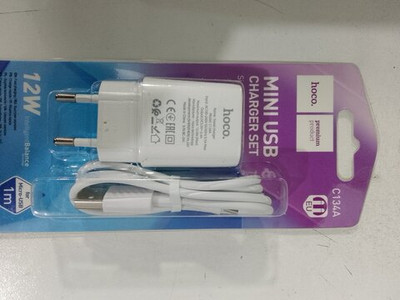Сетевое зарядное устройство  1 USB HOCO C134A Solid, 3000mA, пластик, 2.4A, кабель  USB - микро USB, цвет: белый