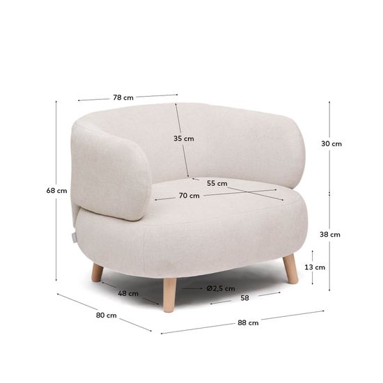 Кресло Luisa из шенилла перламутрового цвета с ножками из массива бука, Испания La Forma