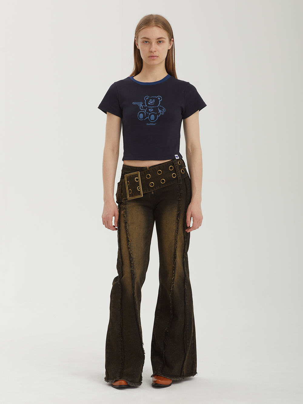Женские Джинсы Brown Overdye Belted Flare