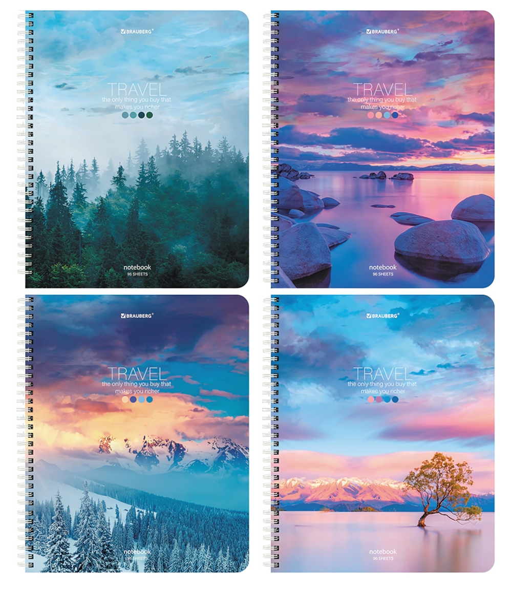 Тетрадь А5 96л. клетка "Travel" гребень, обложка картон, микс (BRAUBERG)