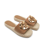 Кожаные шлепанцы woven double t espadrille TORY BURCH - коричневый(144040)