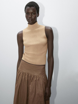 Massimo Dutti Топ из хлопковой смеси с набивным рисунком, пудровый