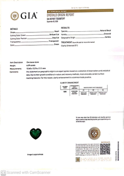 Изумруд, Сердце, 1 шт / 6,39 карат, Замбия
