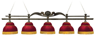 Лампа Лео II 5пл. клен (Авт. № 2,бархат зеленый,бахрома желтая,фурнитура золото)