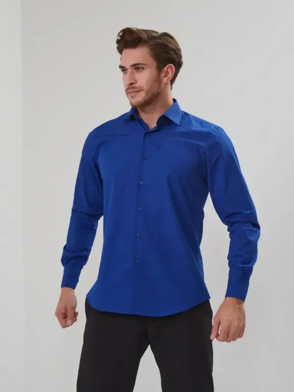 Рубашка приталенная SLIM FIT с длинным рукавом, синяя