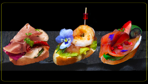 Сет № 9 Брускетты с Пармской ветчиной, Семгой и Креветками